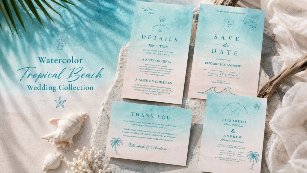 Watercolor Tropical Beach Wedding
