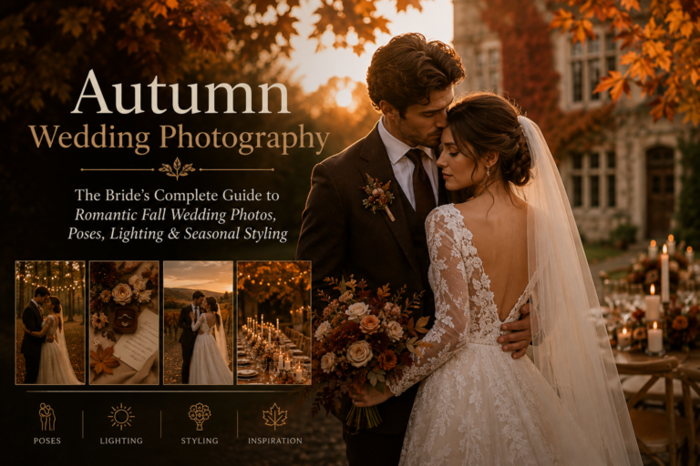 Autumn Wedding Photography – The Bride’s Complete Guide to Romantic Fall Wedding Photos, Poses, Lighting & Seasonal Styling